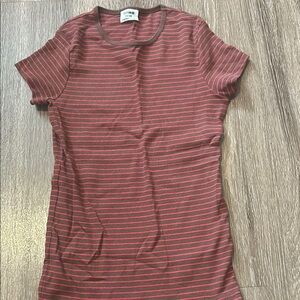 Cotton On Red Striped Fitted Polo T-Shirt Short Sleeve